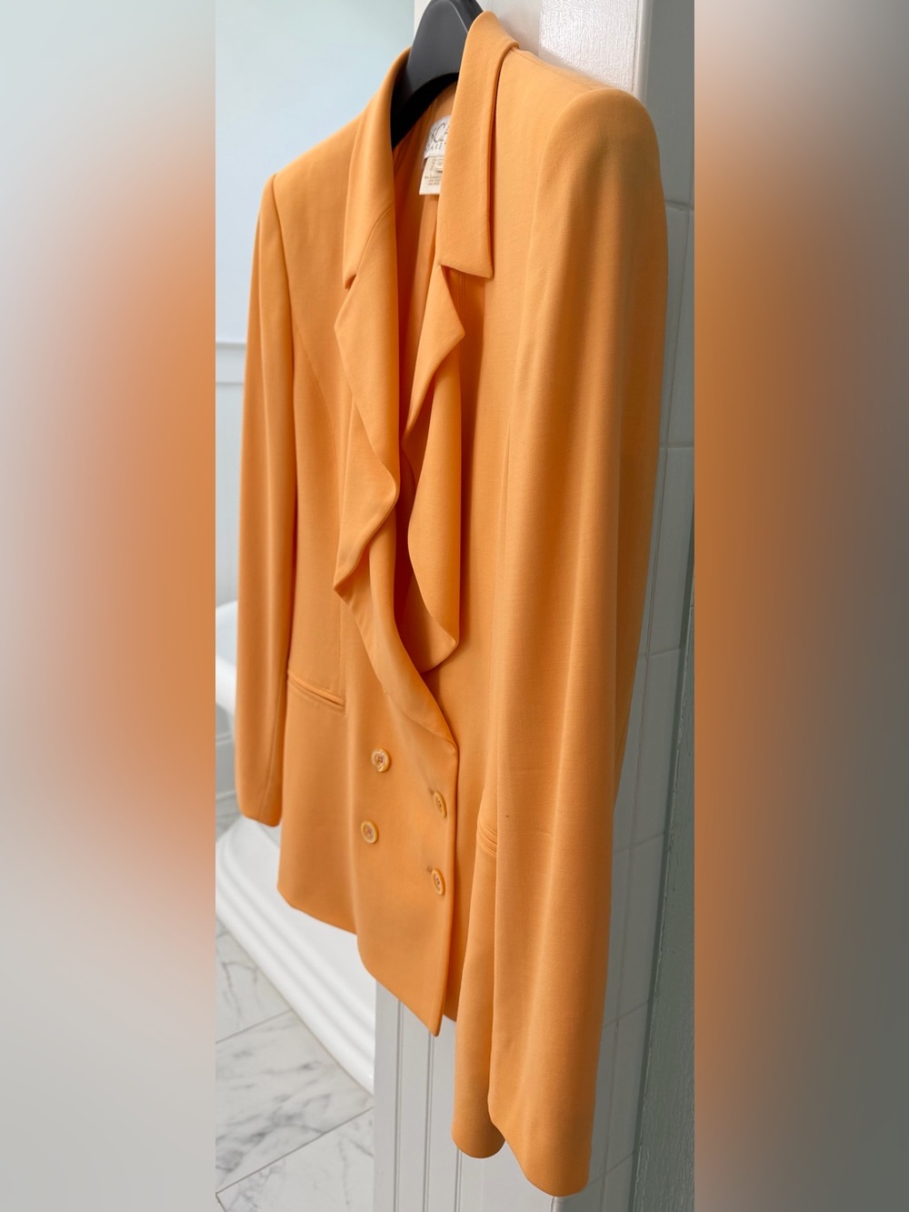 Escada Margaretha Ley Virgin Wool Skirt Suit 8 Apricot Orange Vintage Luxe - Picture 5 of 16